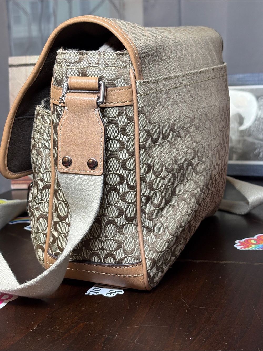 Coach Signature Canvas Messenger Crossbody Bag Khaki Leather J1169-F70283 NEW - Picture 5 of 16